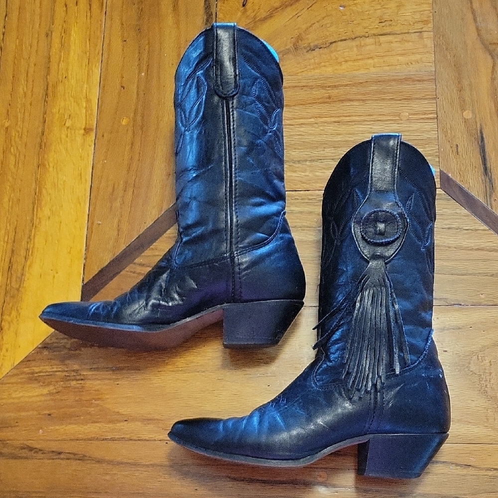 Laredo Black Leather Western Boots with Tassel Detail Size 5.5